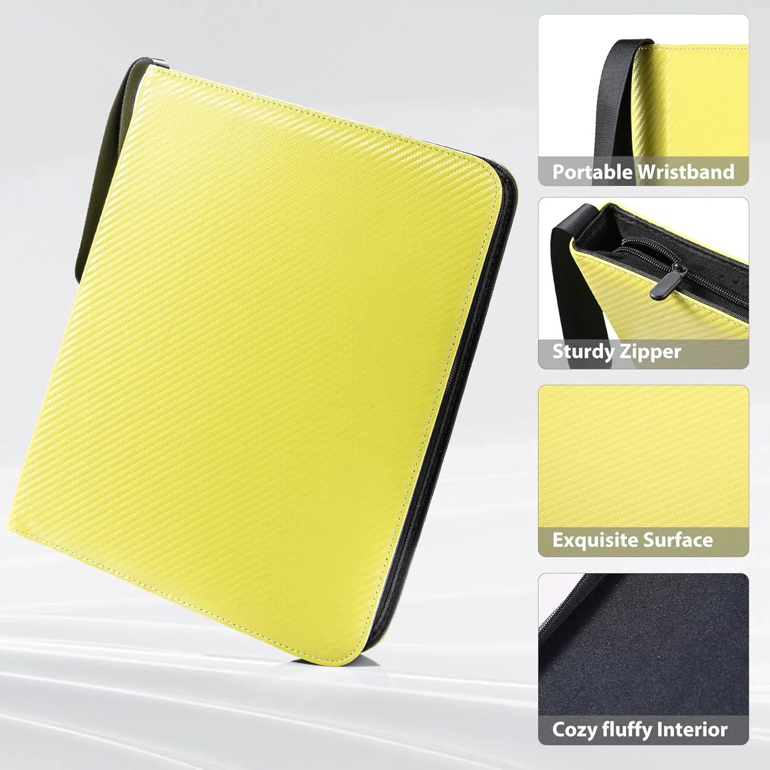 WOT I Trading Card Binder, 900 Pockets Baseball Card Binder Sleeves with Zipper, Double Sided Pockets Card Holder Carry Card Case for Baseball Card, Football Card(Yellow)