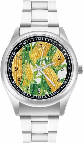 Yellow Corn Cobs Casual Wrist Watches for Men Classic Business Dress Watch Big Face for Work Gym