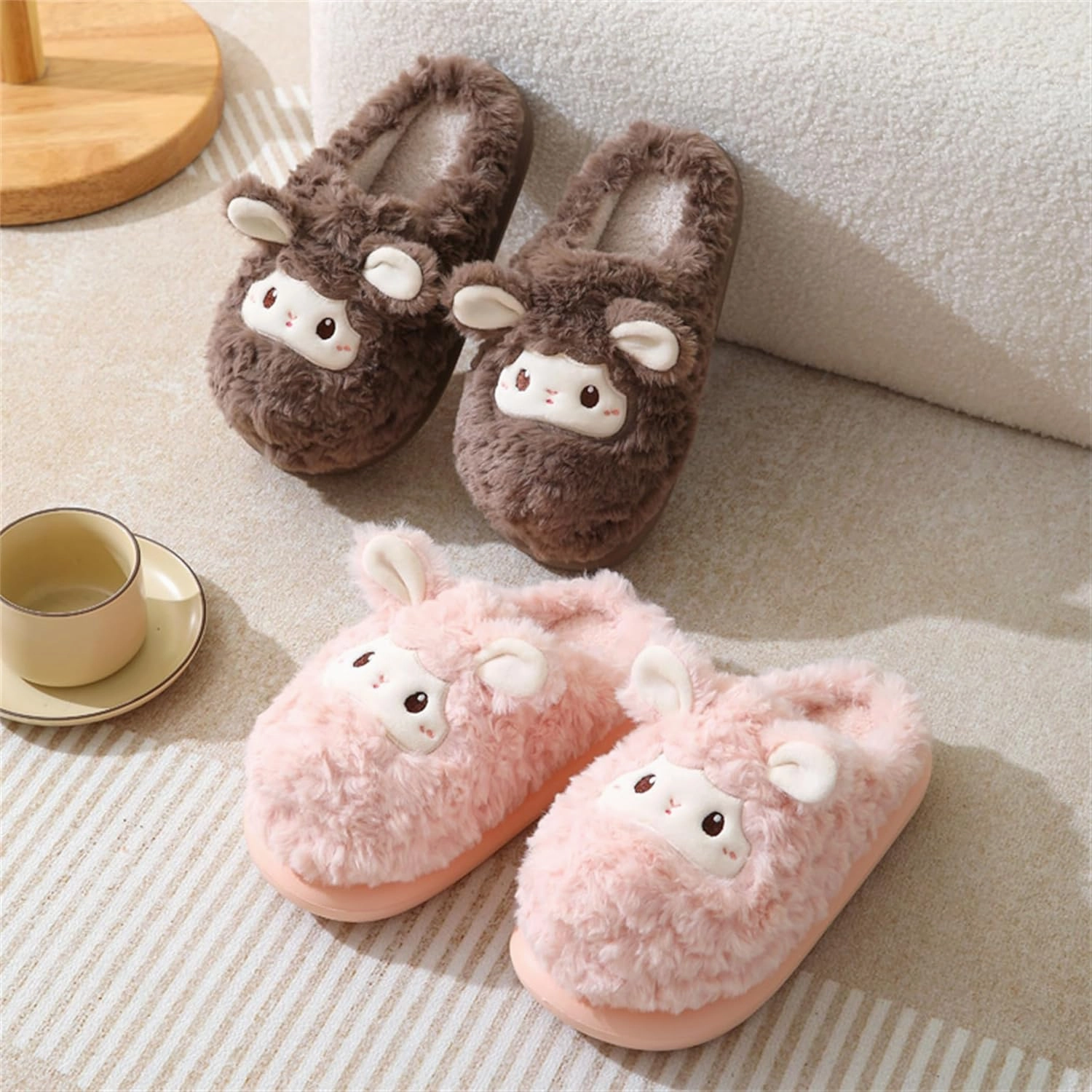 YILANLAN Animal Slippers for Women - Cute Sheep Cozy Winter Plush Soft Adult Home Cotton Slippers