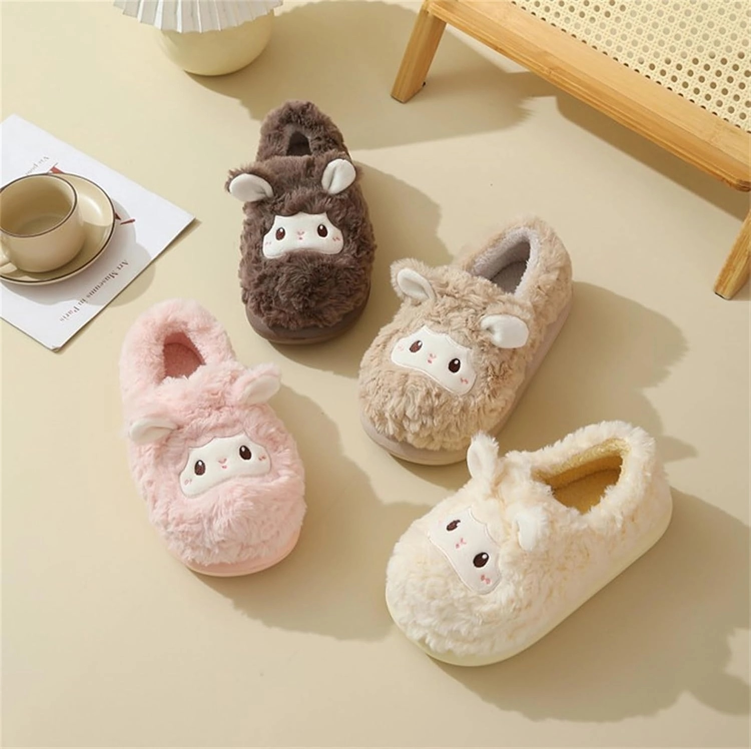 YILANLAN Animal Slippers for Women - Cute Sheep Cozy Winter Plush Soft Adult Home Cotton Slippers