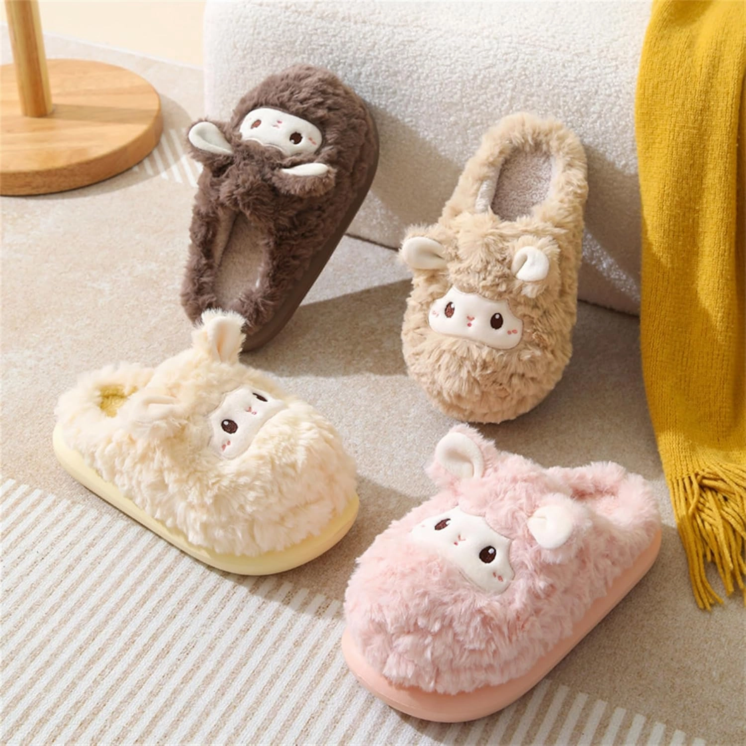YILANLAN Animal Slippers for Women - Cute Sheep Cozy Winter Plush Soft Adult Home Cotton Slippers